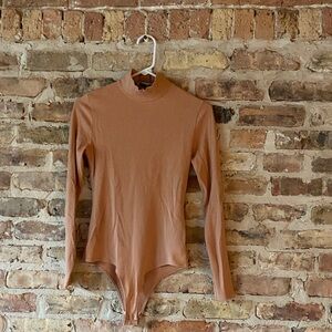 Reformation Ribbed Brown Long Sleeve Bodysuit